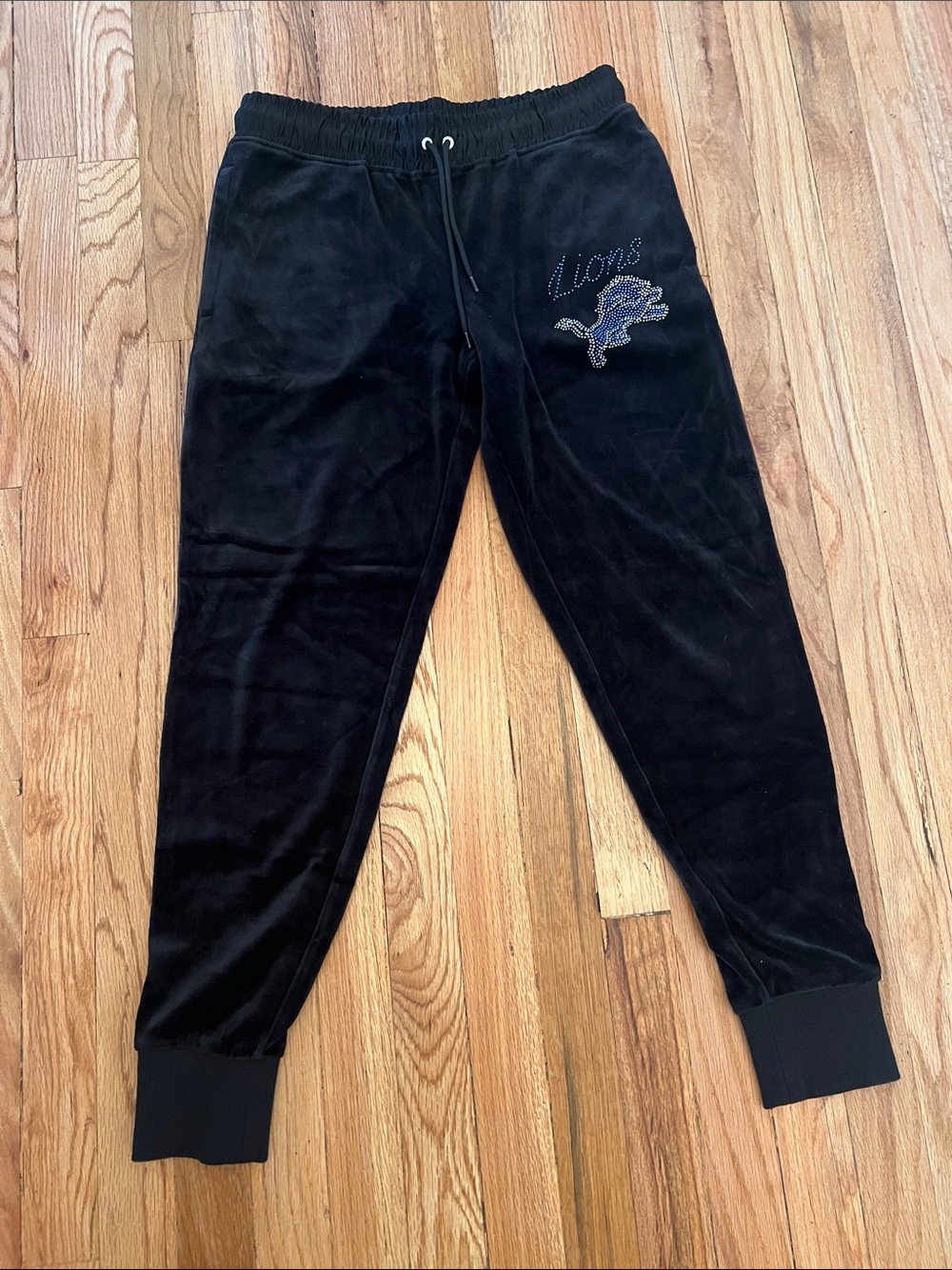 Kids Black Velour Joggers with Embellished Lion